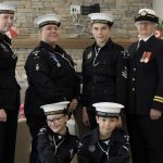 The 60 Swiftsure Sea Cadets gathered for a photo at the Rotary Villas Canada Day Celebration 2017